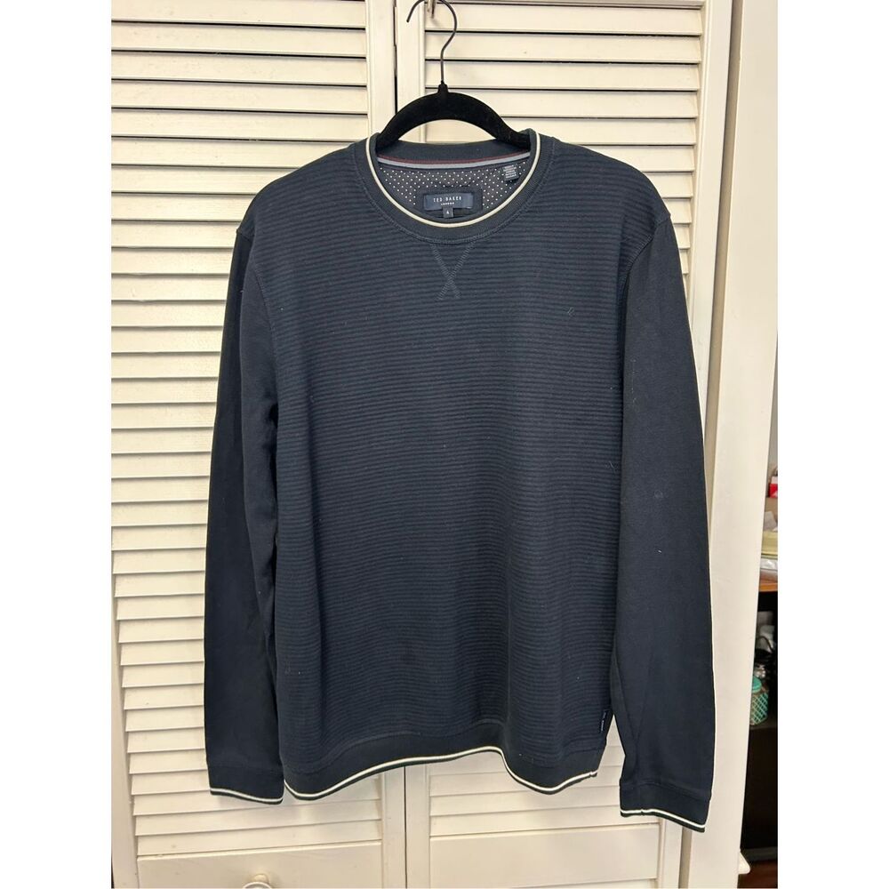 Ted Baker Sepal Textured Crewneck Sweater Navy Blue, Sz 4 / US Medium, MP $195